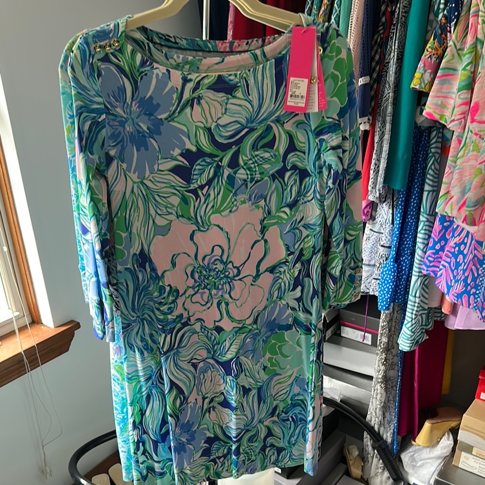 Lilly Pulitzer Graphic Blue and Green 3/4 Sleeve Tunic Dress